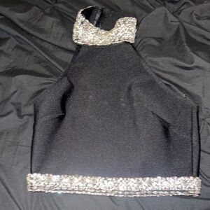 Black Halter Top with Silver Sequin Accents